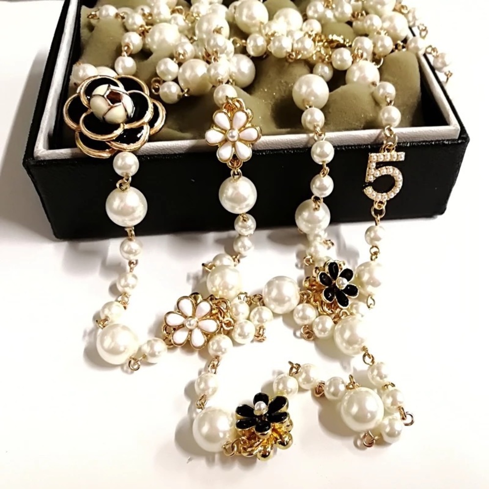 Long Simulated Pearl Necklace For Women  Double Layer  Pendant Sweater Chain